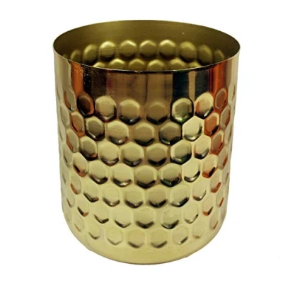 Image of Leaf Honeycomb Metal Planter, Mixed Materials, Gold, 18cm