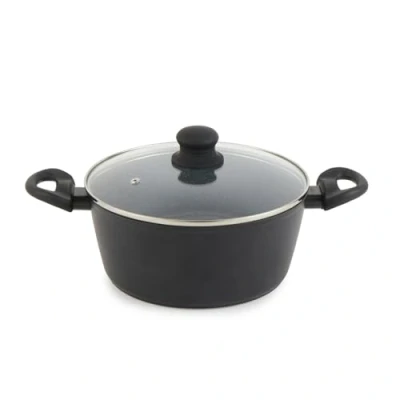 Image of Russell Hobbs RH02809EU7 Metallic Marble Stock Pot Non Stick Casserole Cooking Pot, 24cm/2L, Soup Tempered Glass Lid With Steam Vent, Induction Hob Suitable, Soft Grip Handles, Lightweight