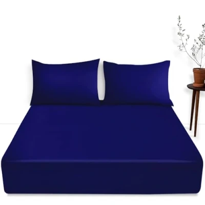 Image of Easy Care Plain Dyed Fitted Bed Sheet 16 / 40 cm Deep Pocket Bedsheet With Elastic Corners Breathable &amp; Comfy Bedding Royal Blue, Single