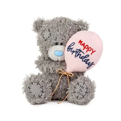 Image of Me to You Tatty Teddy 10cm Happy Birthday Bear Holding Balloon Official Collection, Grey