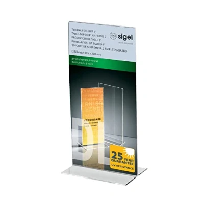 Image of SIGEL TA224 Sign Holder, upright, for DL, double sided presentation, uv resistant acrylic, transparent, 1 Piece