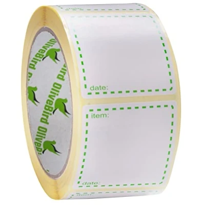 Image of OliveBird 500 x Removable Labels On Roll, Size 50x50mm Square, White and Green Date Use for Reusable Containers