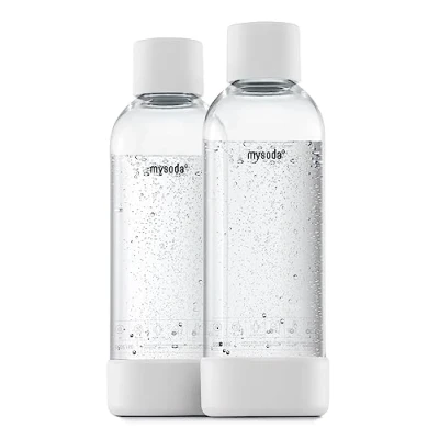 Image of Carbonating Bottles 2Pck 1L Compatible, Drinkmate, Wassermaxx, Aqvia, Sodapop and Levivo Quick Lock Reusable Lid Base Made of Wood Composite BPA Free White