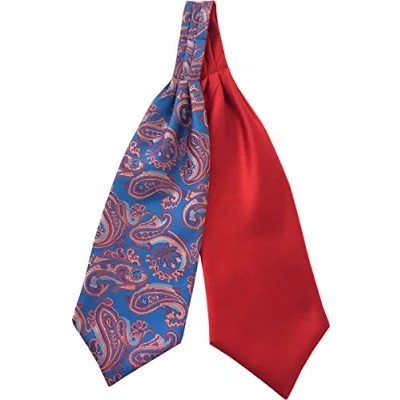 Image of Men&#039;s Paisley Satin Self Tie Ascot Cravats (Mid Blue &amp; Red)
