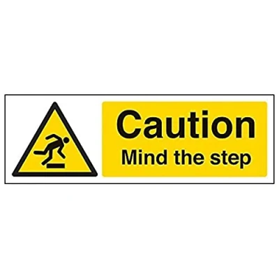 Image of V Safety Caution Mind The Step Warning Sign 450mm x 150mm 2mm Rigid Plastic