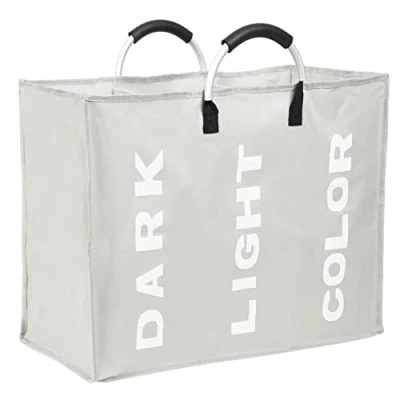 Image of BOSNONA 3 Section Laundry Basket Collapsible Hamper With Carry Handles Storage Washing (3 Light Grey)