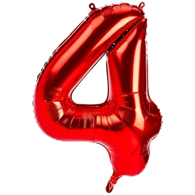 Image of Red Number 4 Shaped Large Foil Balloon (86cm) 1 Piece Perfect for Birthday Parties and Special Events