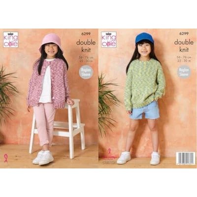 Image of King Cole Girls Knitting Pattern Double Knit DK Childs Cardigan &amp; Sweater (6299)