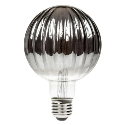 Image of Prolite Globe LED Light Bulb Dimmable Ribbed E27 4W Extra Warm White Smoke