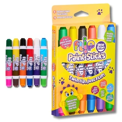Image of Little Brian Flip Paint Sticks 6 with 12 Colours, Twin Tips, Kids Pens Twist Up &amp; Down, Mess Free Painting, Easy to Use Sticks, Clean