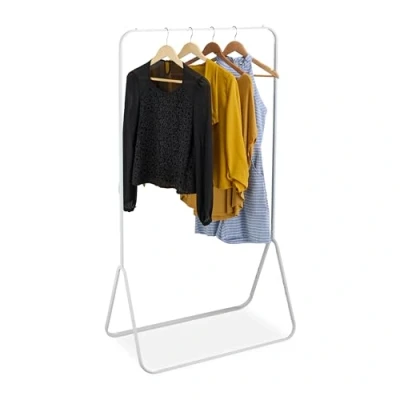Image of Relaxdays Rail, HxWxD: 146 x 80 44 cm, Freestanding Wardrobe, Clothing Rack, Jackets &amp; Shirts, Metal, White, Iron