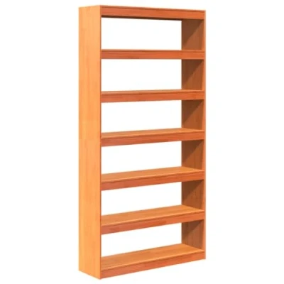 Image of vidaXL Solid Wood Pine Wax Brown Book Cabinet/Room Divider 100x30x199.5 cm with 6 Compartments for Living Room, Lounge