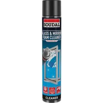 Image of Soudal Glass &amp; Mirror Aerosol Foam Spray Cleaner Non Drip Streak Free White 750ml Professional Quality, Sprayable Cleaning Agent Spotless Finish Glass, Mirrors