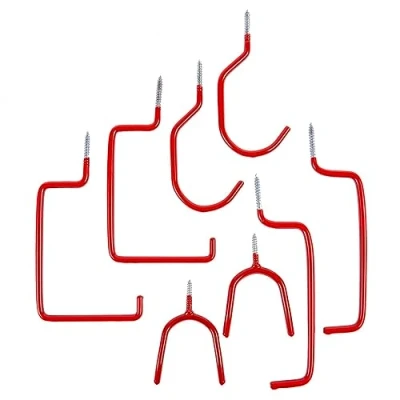 Image of 8pc Red PVC Coated Storage Hooks Set 4 Sizes By Blackspur