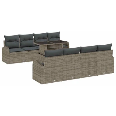 Image of vidaXL 9 Piece Garden Sofa Set with Cushions Grey Poly Rattan