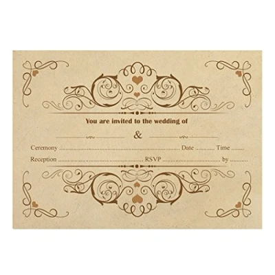 Image of Vintage Wedding Day Invitations with Brown Kraft Envelopes Pack of 15 by Artstore
