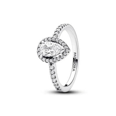 Image of Pandora Timeless Sterling silver teardrop ring with clear cubic zirconia, 52