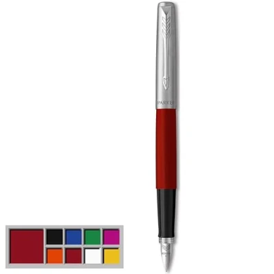 Image of Parker Jotter Originals Fountain Pen Classic Red Finish Medium Nib Handwriting Pens &amp; Stationery Supplies Blue Black Ink