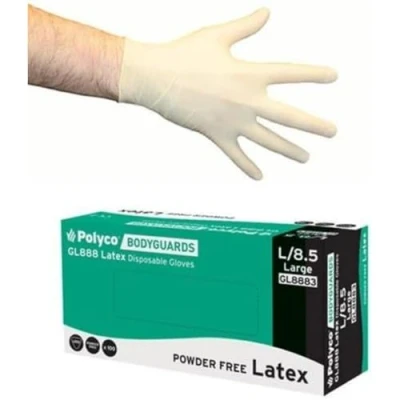 Image of Bodyguard GL8881 Powder Free Disposable Latex Glove, S Size, White, Pack of 100