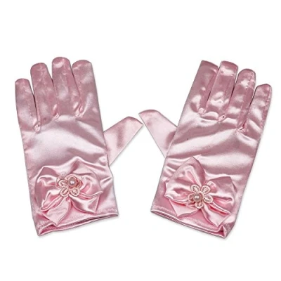 Image of RUNHENG Flower Girl Stretchy Satin Bowknot Wrist Length Gloves, 16cm (Pink)
