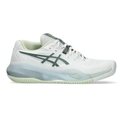 Image of Asics GEL Resolution X Clay court tennis shoes, Women&#039;s, Size: 5.5, White/monument blue shoes