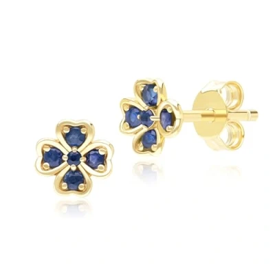 Image of Gardenia Round Sapphire Clover Stud Earrings in 9ct Yellow Gold