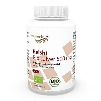 Image of Vita World Reishi Organic Powder 500mg 120 Vegetarian Capsules Made in Germany