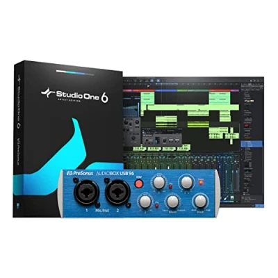 Image of PreSonus AudioBox USB 96, 2 In/2 Out audio Interface with software bundle including Studio One Artist, Ableton Live Lite DAW and more for recording, streaming podcasting