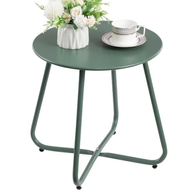 Image of HollyHOME Outdoor Side Table, Round Garden Table Small Coffee Durable Metal for Living Room Balcony Patio, Green