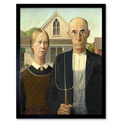 Image of Grant Wood American Gothic Painting Art Print Framed Poster Wall Decor 12x16 inch