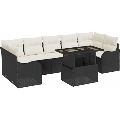 Image of vidaXL 8 Piece Garden Sofa Set with Cushions Black Poly Rattan