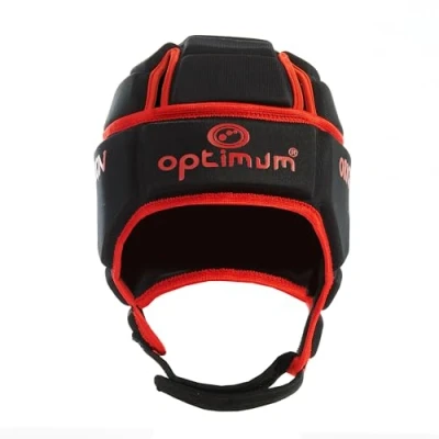 Image of Optimum Senior Origin Rugby and Football Headguard Full Coverage Scrum Cap Breathable, Soft Edged, Lightweight Sports Protective Headgear Black/Red, X Large
