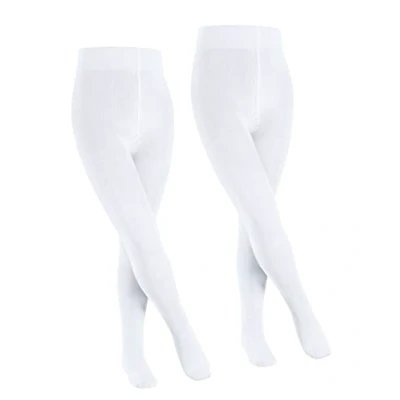 Image of FALKE Unisex Kids Family 2 Pack K TI Cotton Plain Pairs Tights, White (White 2000), 6 8.5