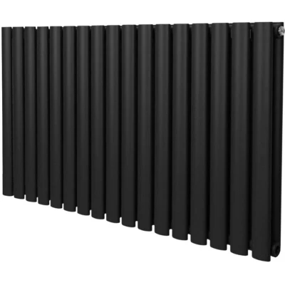 Image of Oval Column Radiator 600mm x 1020mm Modern Designer Double Panel Central Heating Heater Matt Black Carbon Steel Horizontal Kitchen Living Room Bathroom Free Cleaning Brush Fixing Kit &amp; Brackets