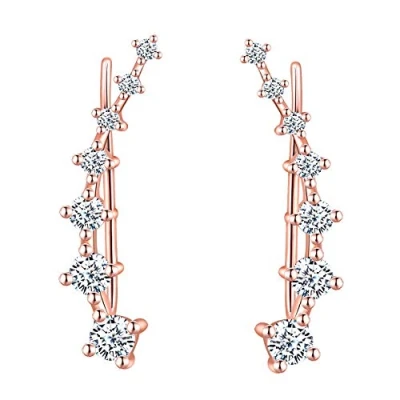 Image of Ear Crawler 925 Sterling Silver Cubic Zirconia Cartilage Stud Earrings for Girls Women