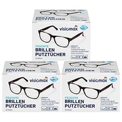 Image of Glasses cleaning Cloths Moist and grease dissolving for a streak free 156 pieces 3 pack (3 x 52 pieces) all lenses made of glass plastic