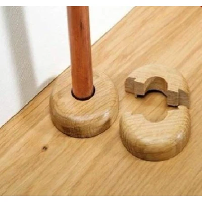 Image of Be Creative Oak Colour Wooden Radiator Pipe Collars 15mm Easy Split Real Wood Covers (6)