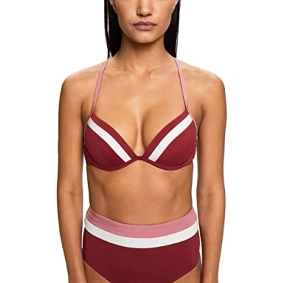 Image of ESPRIT Women&#039;s Tayrona Beach RCS Pad.Plunge Bikini Top, Dunkelrot, C