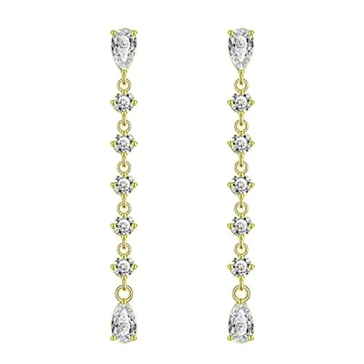 Image of KristLand 925 Sterling Silver Ear Pin White Gold Plated Women Dangle Drop Earrings with Water Zirconia Stone Party Gifts for Ladies Girl