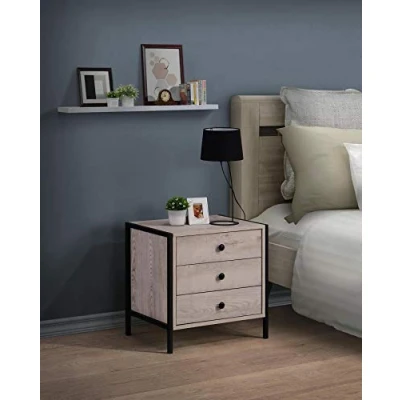 Image of Timber Art Design UK Zahra 3 Drawer Chest Bedside Cabinet Storage Unit Nightstand Table Modern Furniture for Living Room, Bedroom, Hallway with Ash Oak Effect 53.6 x 53.8 40 cm