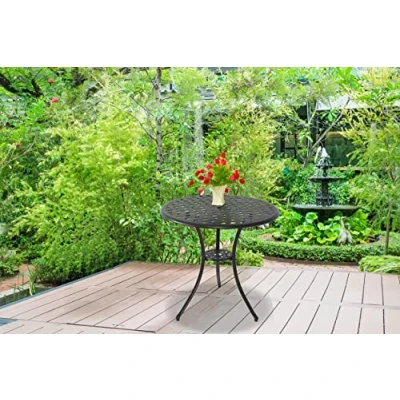Image of Homeology OSHOWA Black Garden &amp; Patio Round Cast Aluminium Bistro Table