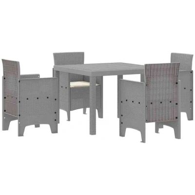 Image of vidaXL 5 Piece Garden Dining Set with Cushions Light Grey Poly Rattan