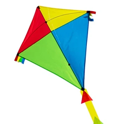 Image of CIM Large kite for kids SUPER Classic Geo Eddy XL single line children aged 6 and older 90 x 98 cm including 80m stripe tails