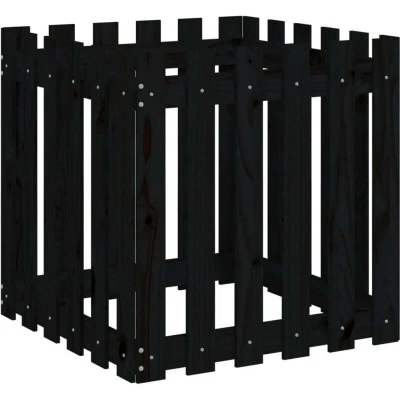 Image of vidaXL Garden Planter with Fence Design Black 60x60x60 cm Solid Wood Pine