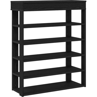 Image of vidaXL Shoe Rack Black 80x30x98 cm Engineered Wood Shelf/Organiser with Top Display Shelf Modern Design for Entryways, Hallways, Bedroom, Mudrooms
