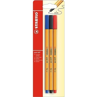 Image of Fineliner STABILO point 88 Pack of 3 Red, Blue, Black