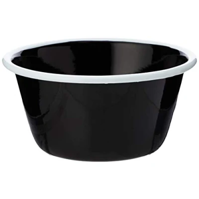Image of Genware 59512 Enamel Round Deep Pie Dish, 12 cm, Black/White