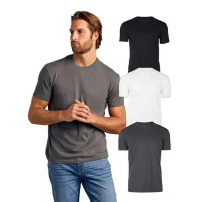 Image of True Classic Men&#039;s Crew Neck Short Sleeve T Shirt, 3 Pack Carbon, White, Black, M