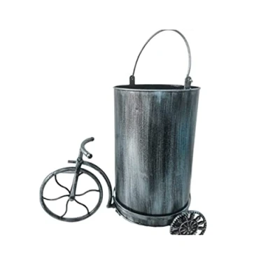 Image of JYARZ Waste Paper Bin Metal Trash Can Retro Bicycle Styling Storage Bins for Bathroom Bedroom Home Office Kitchen Garbage Home(Silver)
