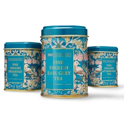 Image of New English Teas 3x Song Thrush and Berries Mini Tea Tins Breakfast, Earl Grey Afternoon